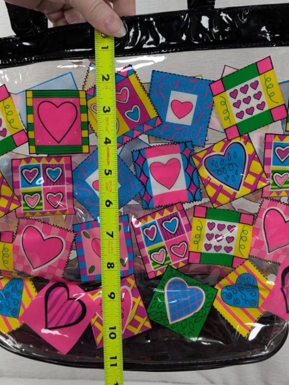 3 Pc Heart Print Reusable Tote Bag Set Choose Accent Color New - Picture 7 of 7
